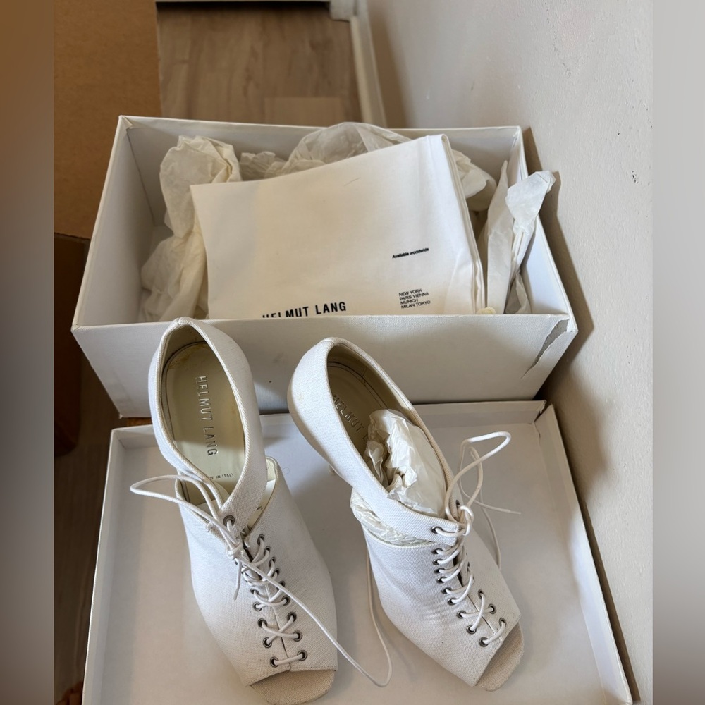 Helmut Lang White Lace Up Boots